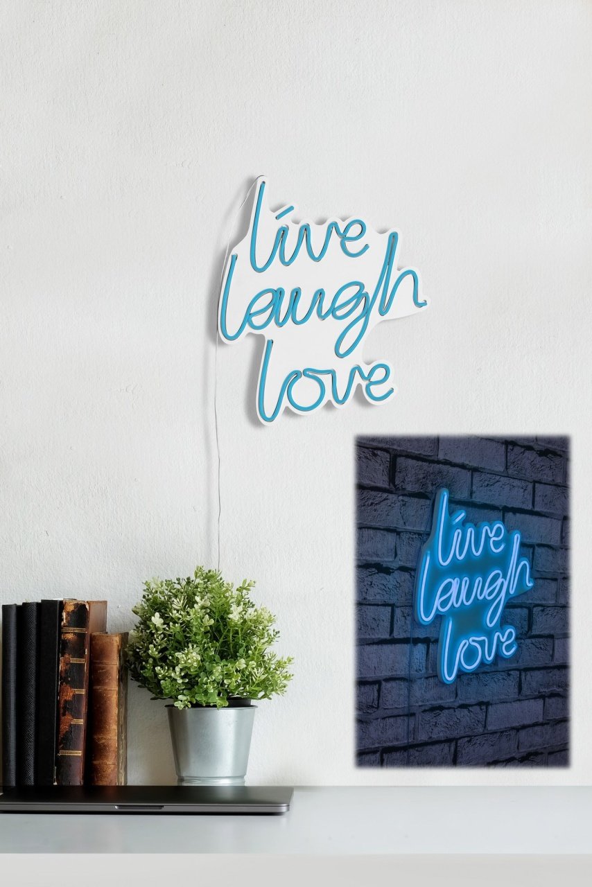 Decoratiune luminoasa LED de perete Live Laugh Love Albastru 30.5x35.5x2 cm - 2 | YEO