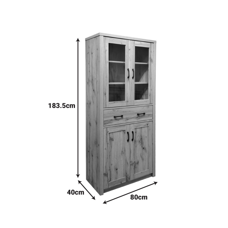 Dulap bucatarie cu vitrina Nisso Natural 80x40x183.5 cm