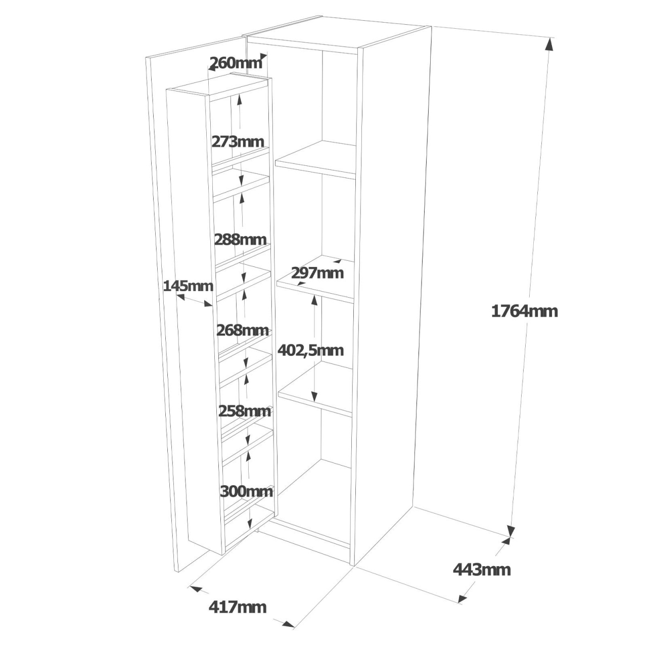 Dulap multifuncțional Va1 Alb 41.7x176.4x44.3 cm