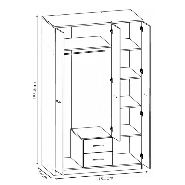 Dulap Serenity Cu 3 Foi Sonoma-Alb 118.5x54x196.5 cm - 2 | YEO