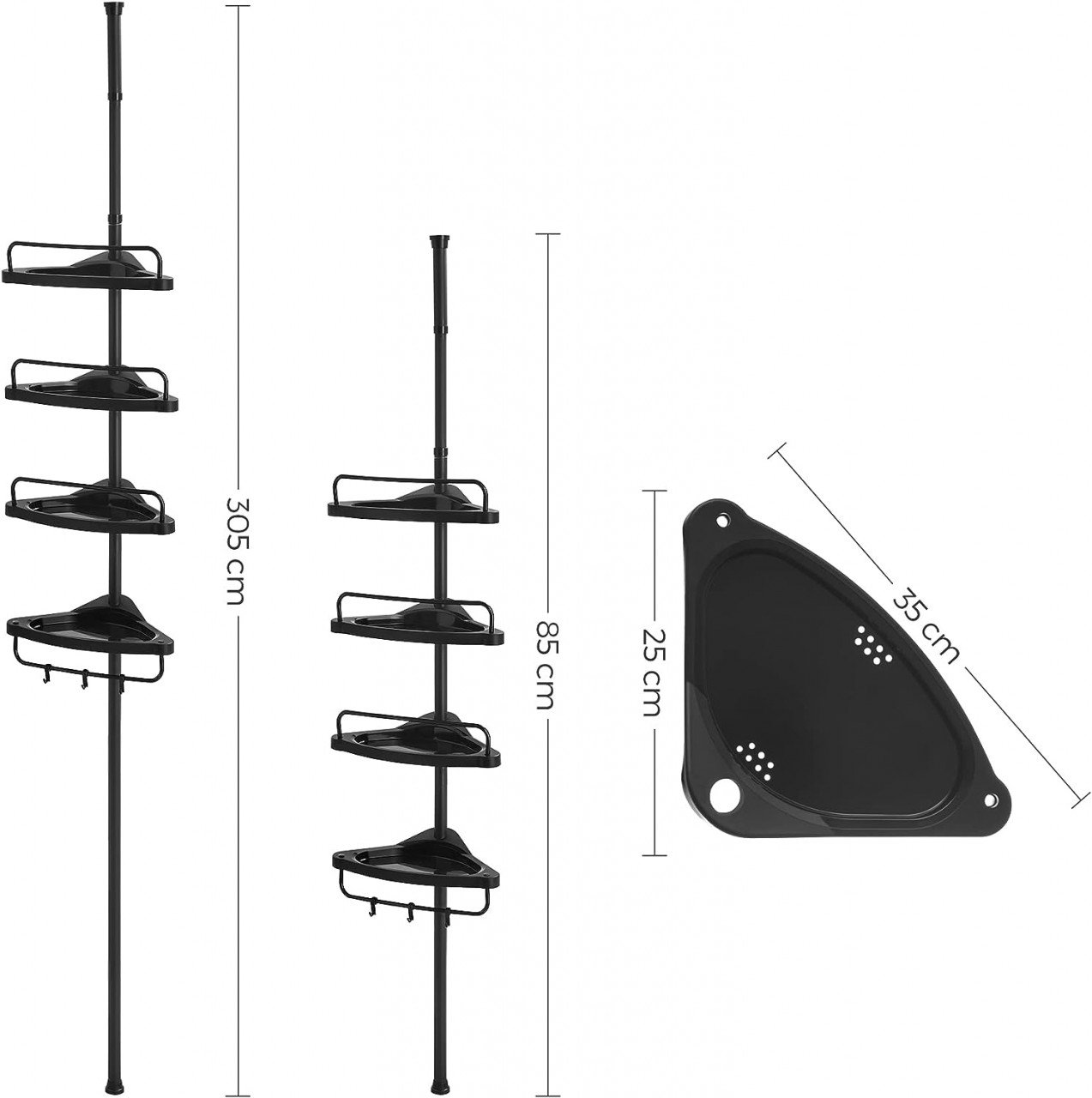 Etajera coltar fara prindere in perete, Songmics, Negru, 35x25x(85-305) cm - 3 | YEO