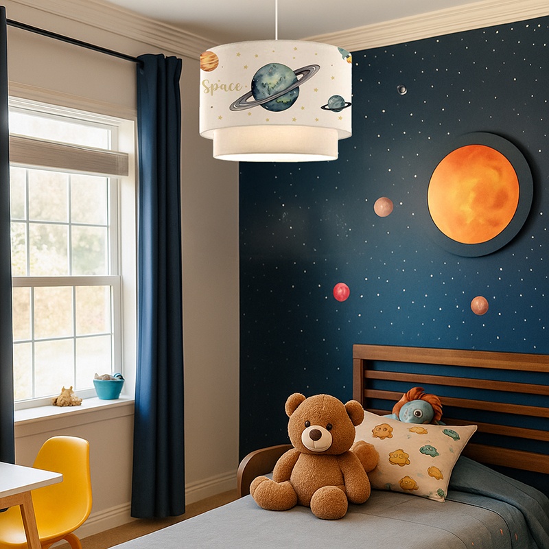 Lampa pentru copii Saturn, Pako World, Multicolor-Alb, 30x30x20 cm