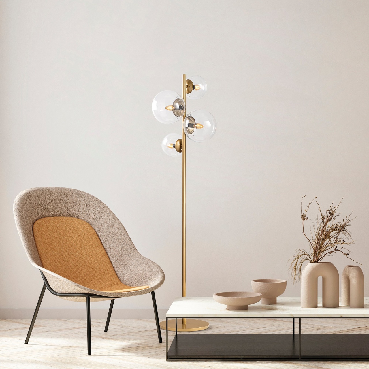 Lampadar Fazli Auriu antic 33x33x162 cm - 2 | YEO