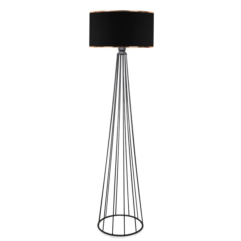 Lampadar Firdo I E27 abajur din tesatura si metal negru 38x38x121 cm