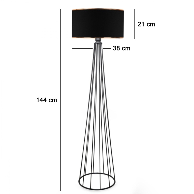 Lampadar Firdo I E27 abajur din tesatura si metal negru 38x38x121 cm