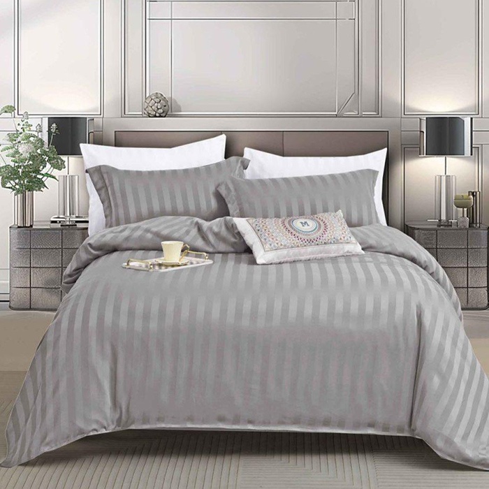 Lenjerie 1 Persoana Damasc Stripe Gri deschis 4 Piese (Finet)