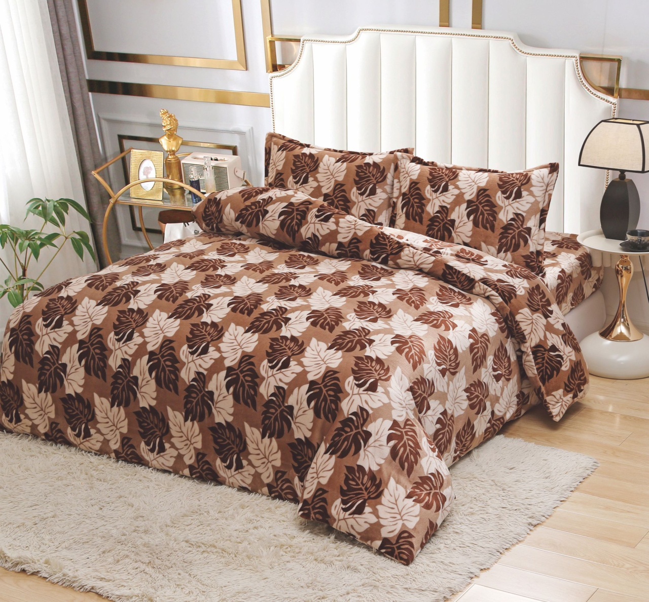 Lenjerie Brown Leaf cocolino cu Elastic 180x200 (Cocolino)