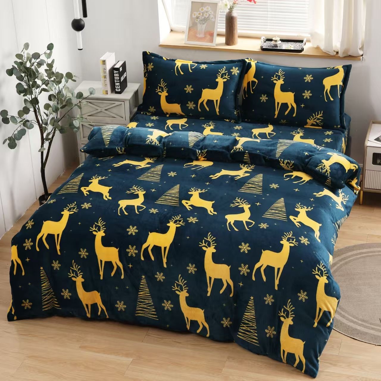 Lenjerie Craciun cu Elastic 180x200 Christmas V104 (Cocolino)