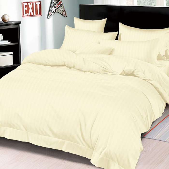 Lenjerie Damasc cu elastic 180x200 Premium Crem (Finet)