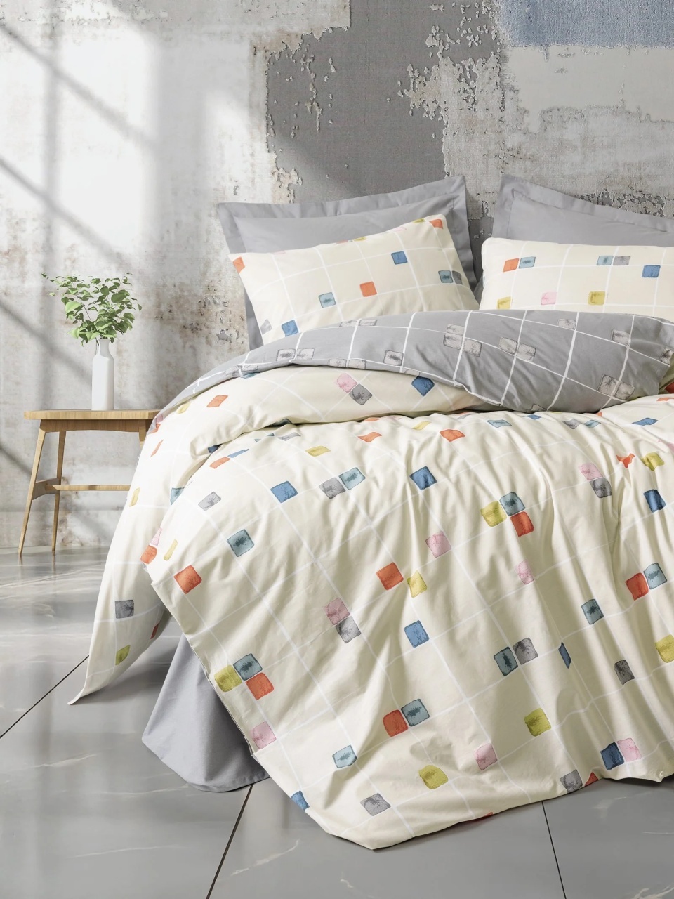 Lenjerie Evo Gri cu elastic 160x200 (Bumbac 100%)