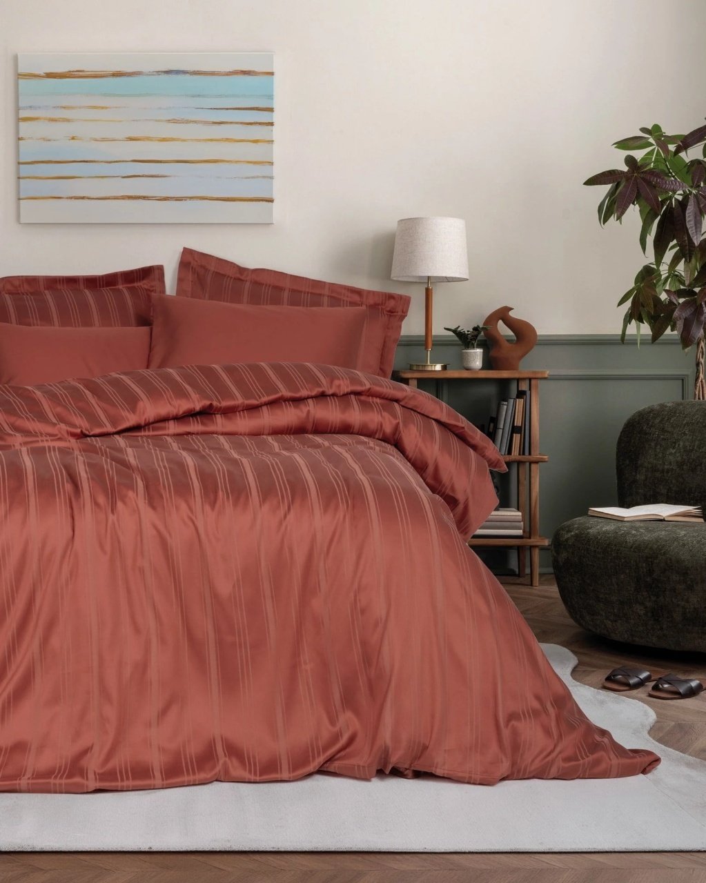 Lenjerie Stripe Kiremit (Satin Deluxe)