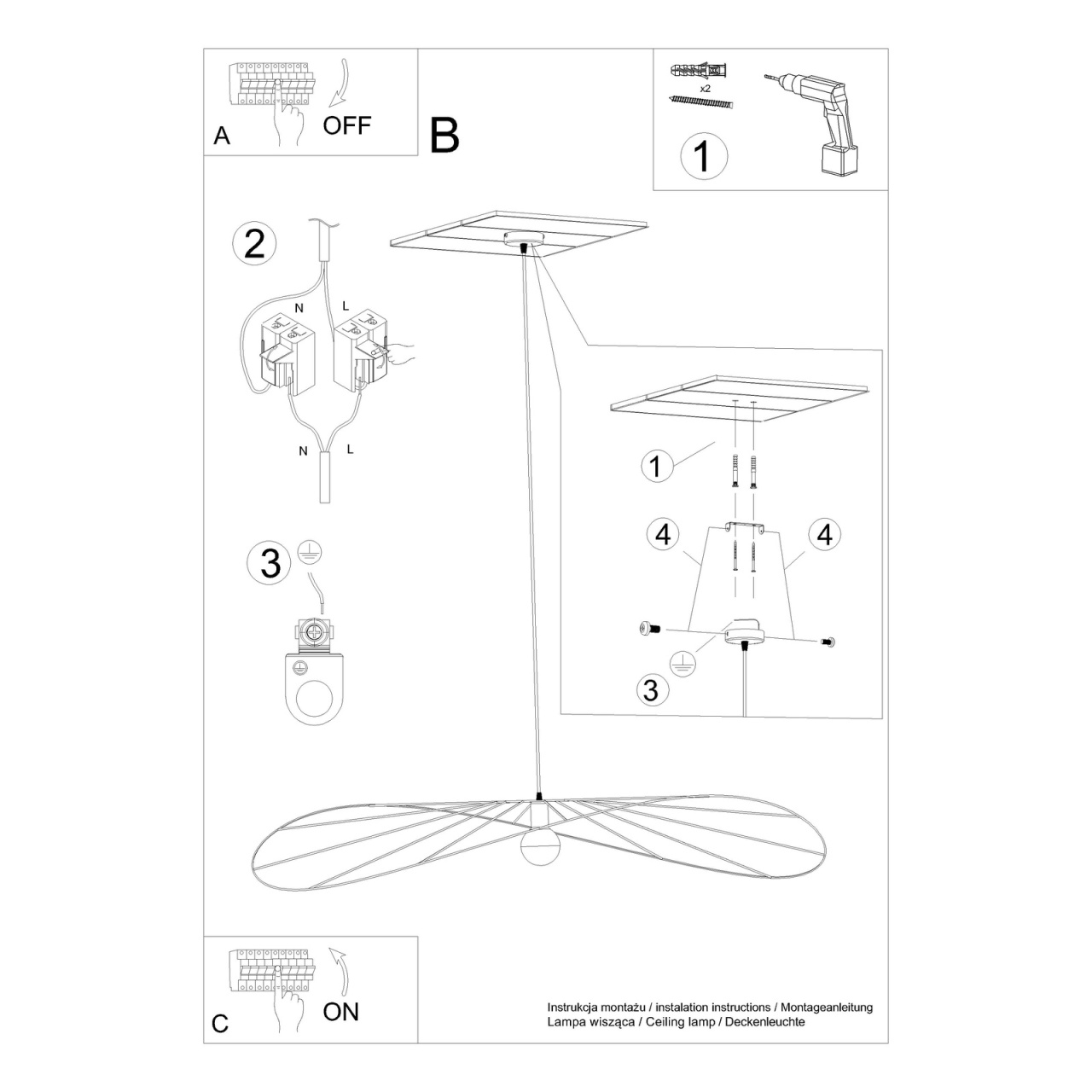 Lustra suspendata Eskola Negru 140x140x150 cm