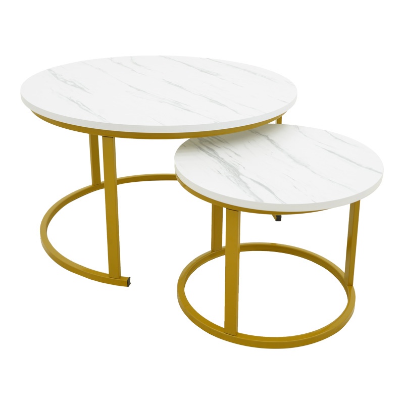 Masa de cafea Relevon, Pako World, MDF, 2 piese, Aspect marmura alba, 80x80x45 cm