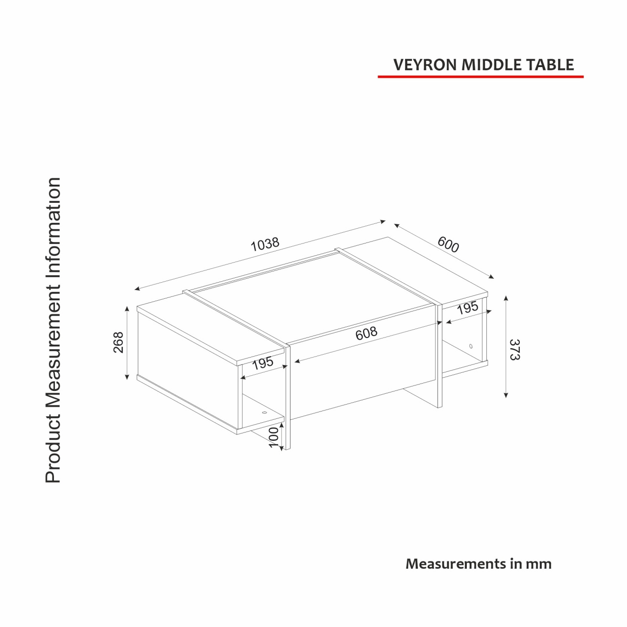 Măsuţă de cafea Veyron Negru 103.8x37.3x60 cm