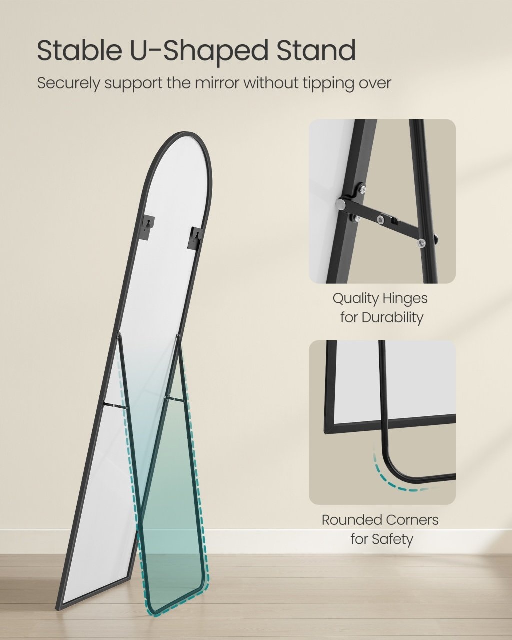 Oglinda de podea Negru Songmics 160x50x1.3 cm - 2 | YEO