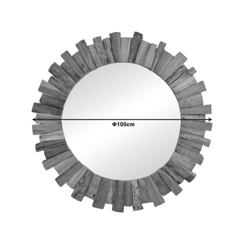 Oglinda Rounder lemn de tec nuanta naturala 100x100x5 cm