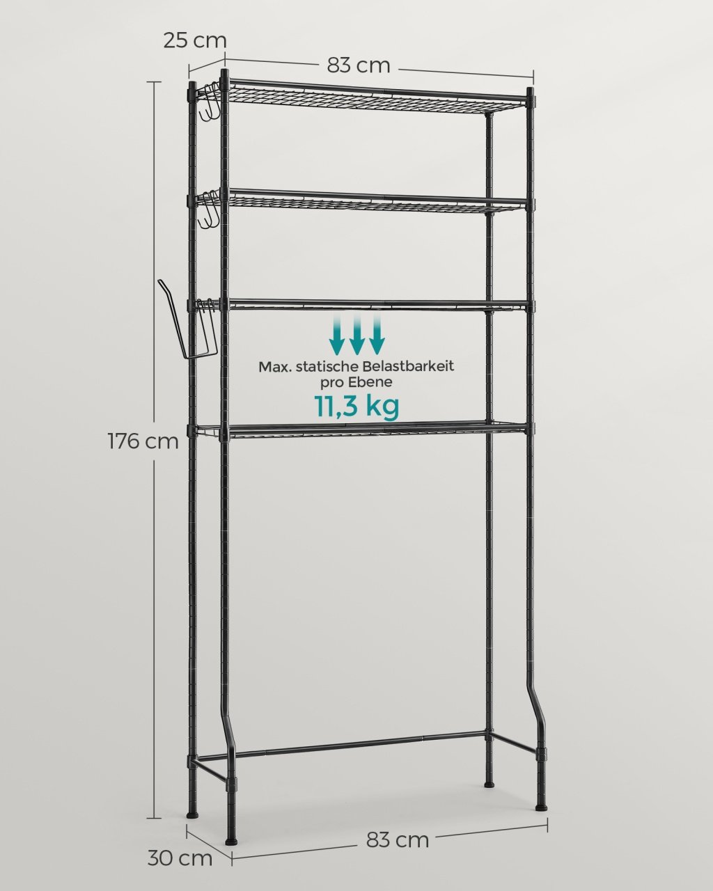 Raft baie WC Songmics Negru 83x30x179 cm - 4 | YEO