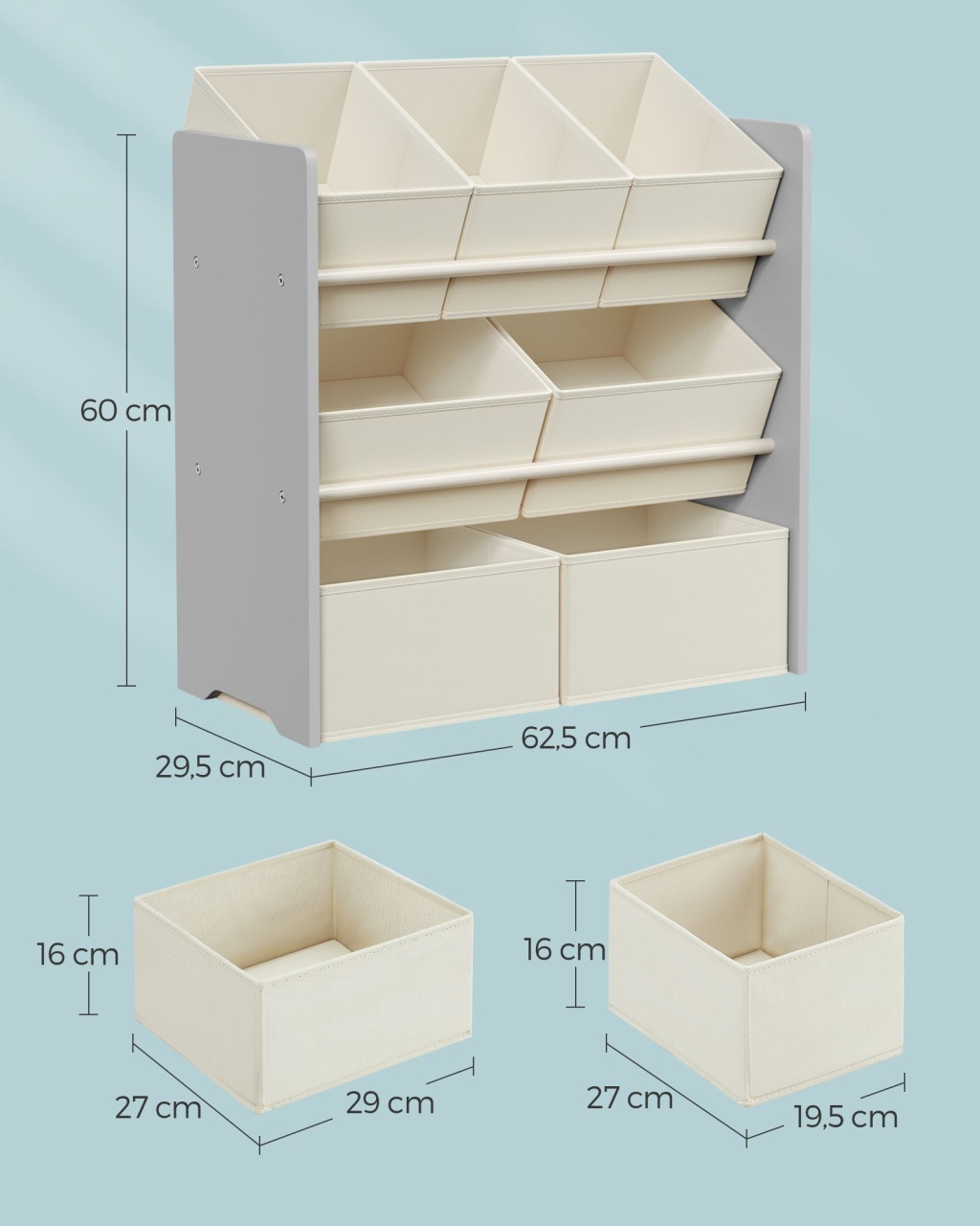 Raft pentru depozitare jucarii Songmics Gri 62.5x29.5x60 cm