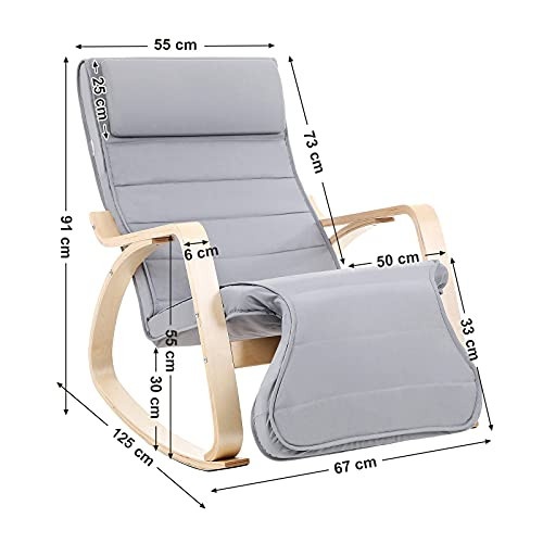 Scaun balansoar, Songmics, Gri, 67x125x91 cm - 3 | YEO