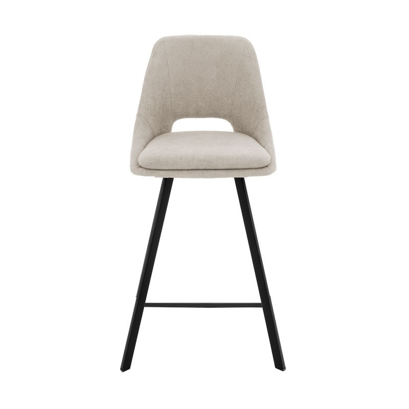 Scaun bar Initiate crem din material teddy cu picioare din metal negru 48x56x98 cm - 3 | YEO