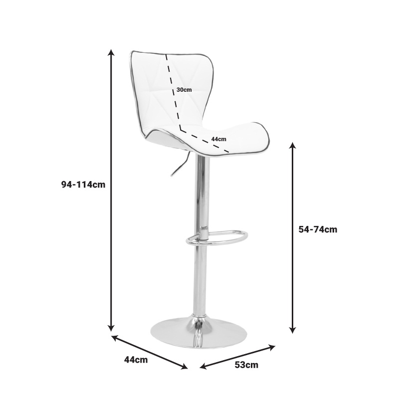 Scaun bar Jorine inaltime ajustabila piele ecologica PU baza cromata alb 53x44x114 cm
