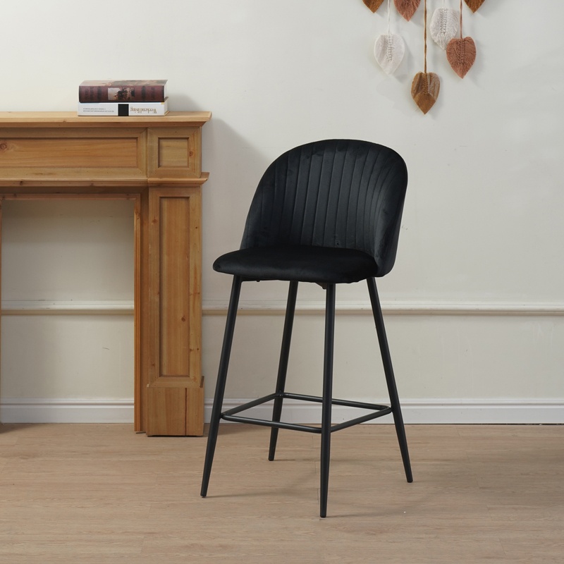 Scaun de bar Barow, Pako World, Catifea, Negru, 53x46x96 cm - 1 | YEO