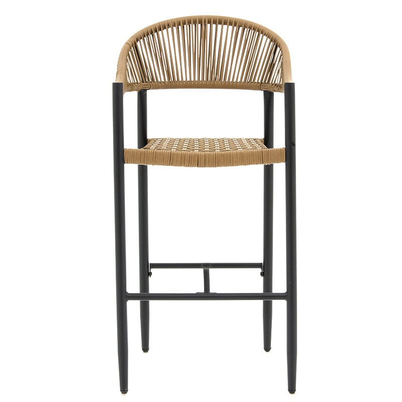 Scaun de bar Kerr plastic - rattan culoare lemn natural - picior aluminiu negru - 3 | YEO