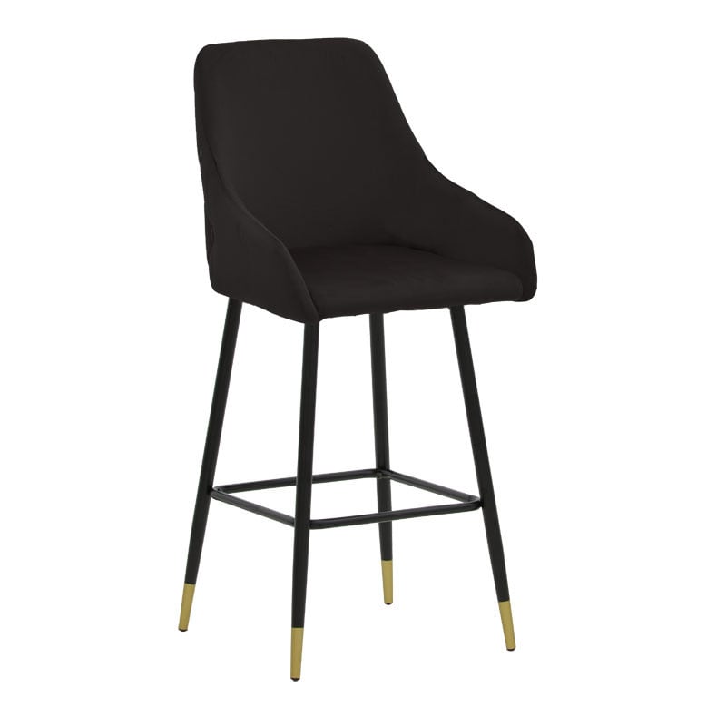 Scaun de bar Lithe picioare metalice aurii - catifea negru 47x44x98cm