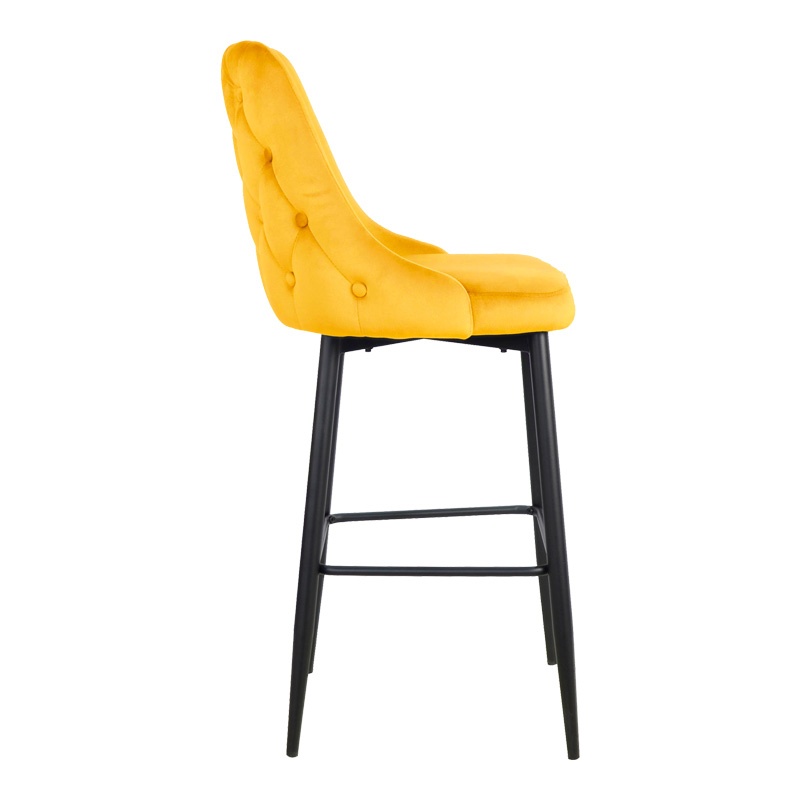 Scaun de bar Zedna, Pako World, Catifea Galben, Picioare negre, 52x57x111 cm - 2 | YEO