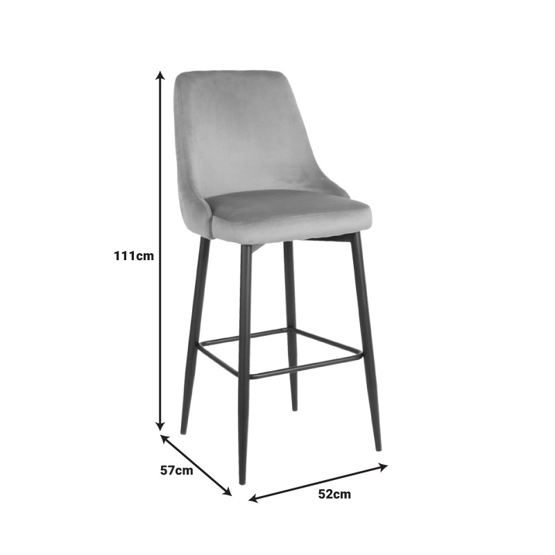 Scaun de bar Zedna, Pako World, Catifea Galben, Picioare negre, 52x57x111 cm