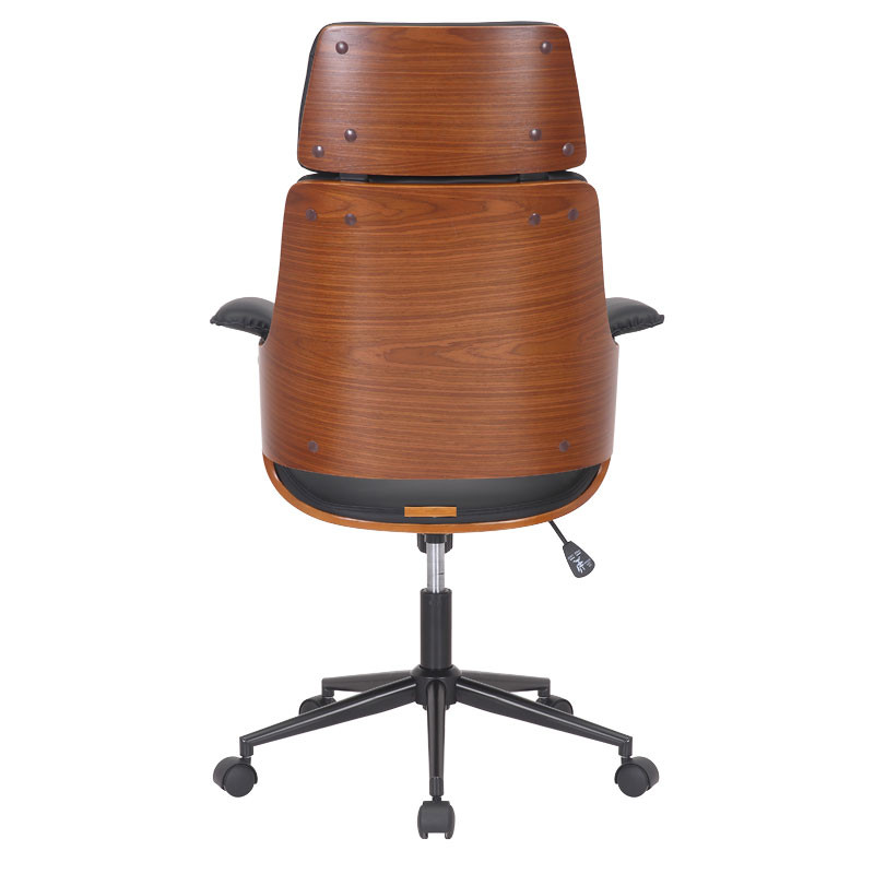 Scaun de birou manager Hermanos cu piele ecologica negru - lemn de nuc - 3 | YEO