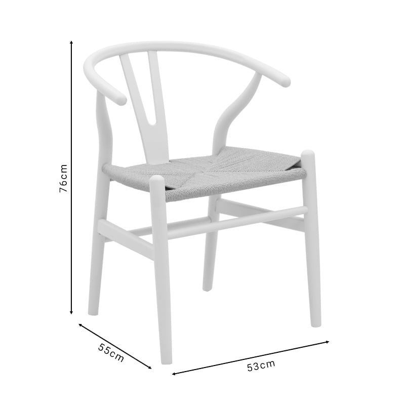 Scaun Wishbone alb din lemn de fag cu sezut din sfoara in nuanta naturala 53x55x76 cm