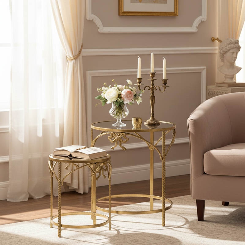 Set 2 masute laterale Frensia Auriu 45x45x50 cm