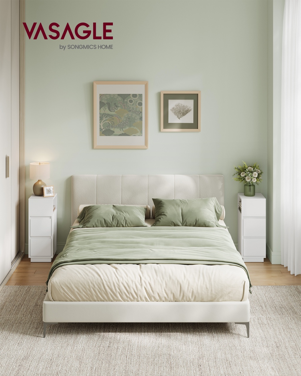 Set 2 noptiere Alb Vasagle 25x30x65 cm - 2 | YEO