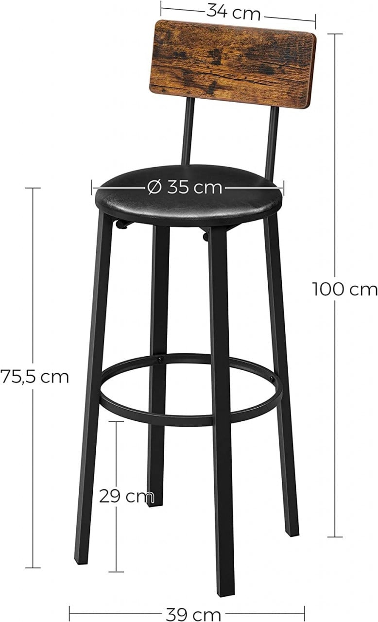 Set 2 scaune de bar, Vasagle, Maro-Negru, 40.1x44.2x100.5 cm - 2 | YEO