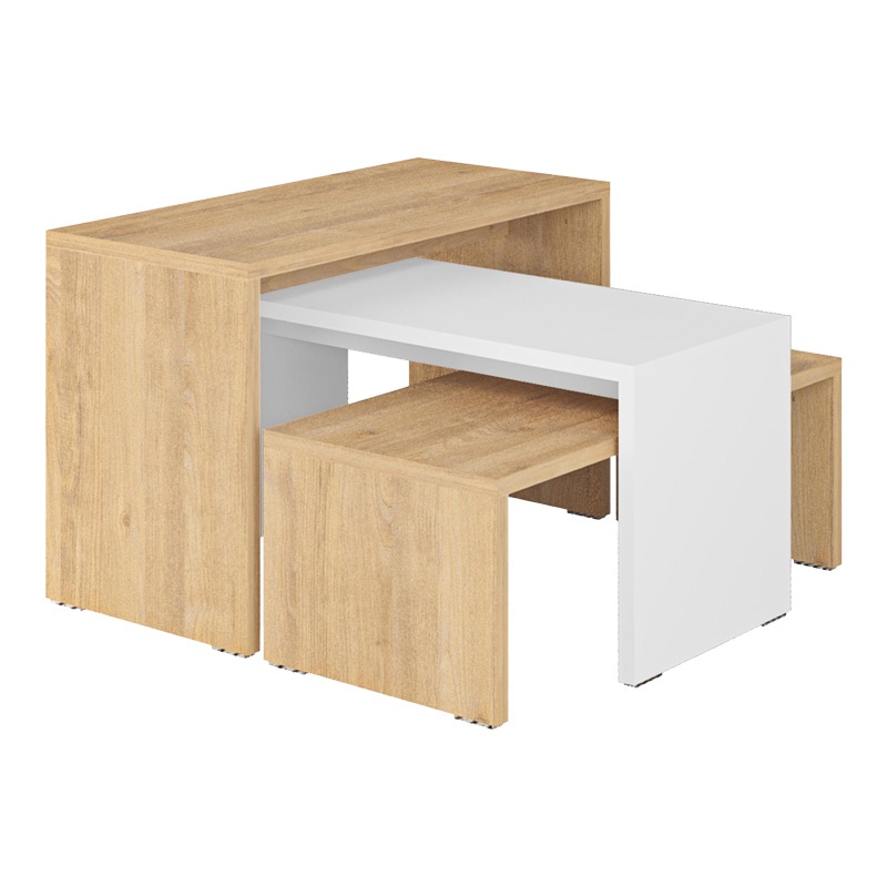 Set 3 masute Kantar, Pako World, Stejar-Alb, 65x30x39 cm