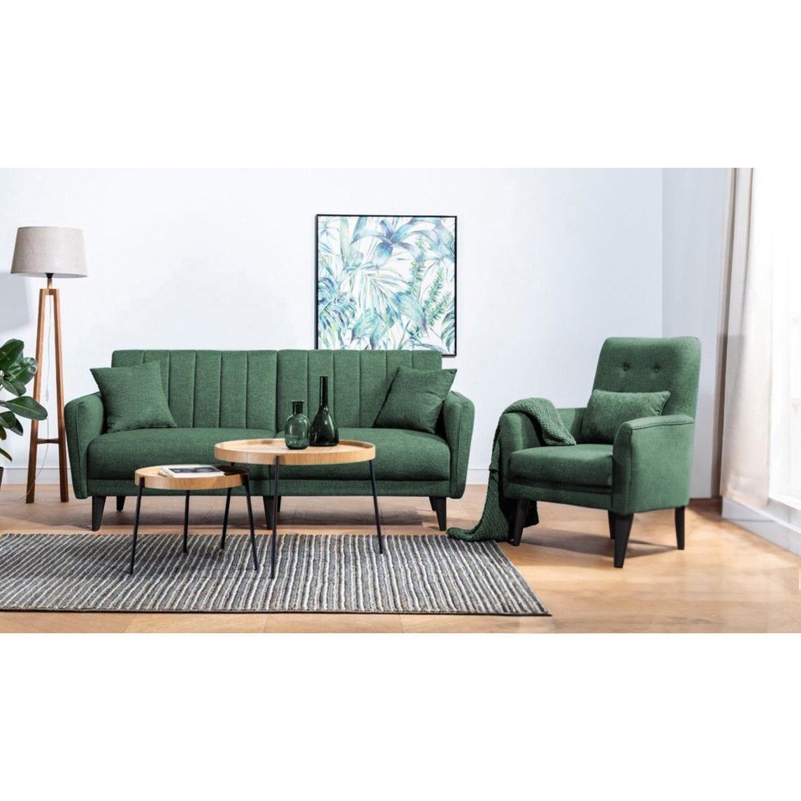Set canapea 3 locuri extensibila si fotoliu Aqua Verde