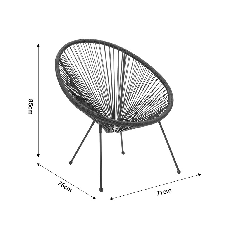 Set de 3 buc masa si scaune de gradina Acapulco metal negru si ratan negru si sticla 71x76x85 cm