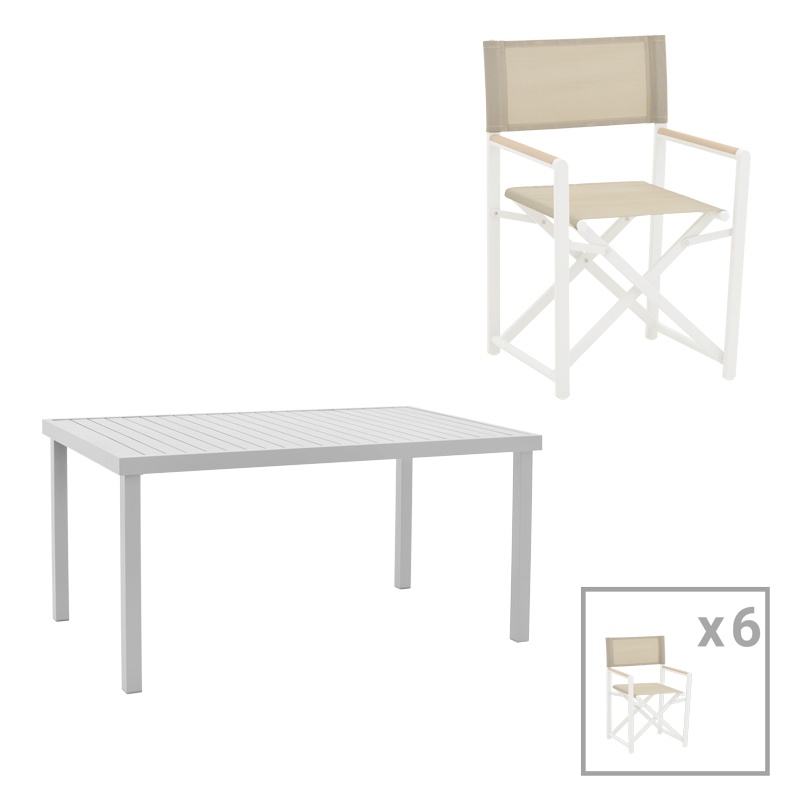 Set de 7 buc masa si scaune de gradina Kliton Mabu aluminiu alb 150x80x74 cm