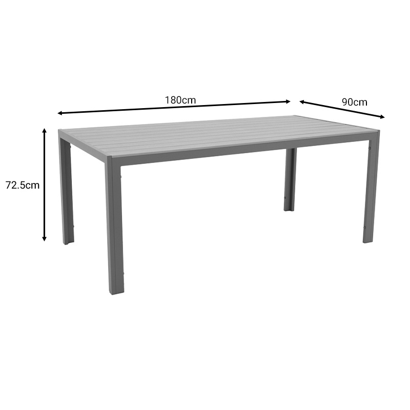 Set de 7 buc masa si scaune de gradina Savor-Nares aluminiu antracit si plywood-ratan culoare naturala 180x90x72.5 cm