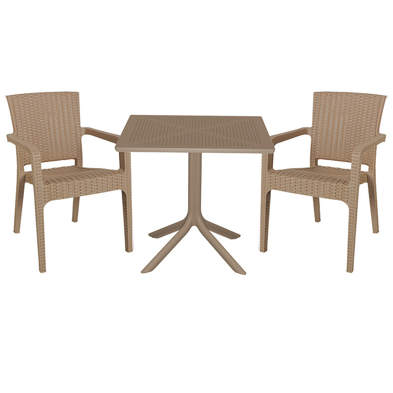 Set de gradina masa si scaune Groovy, Halcyon set 3 piese plastic cappuccino 80x80x74.5cm