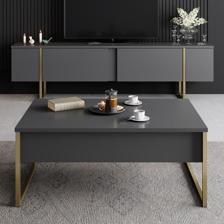 Set de mobilier pentru living Luxe, Antracit- Auriu - 1 | YEO