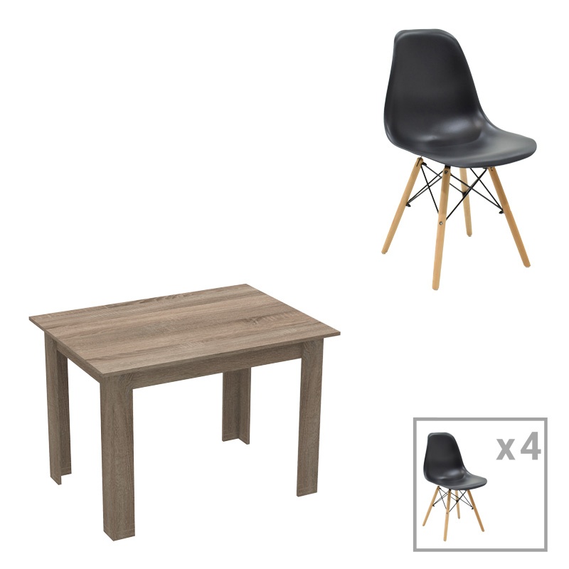 Set dining Manka-Julita Pako World 5 piese Negru-Sonoma 110x80x77 cm