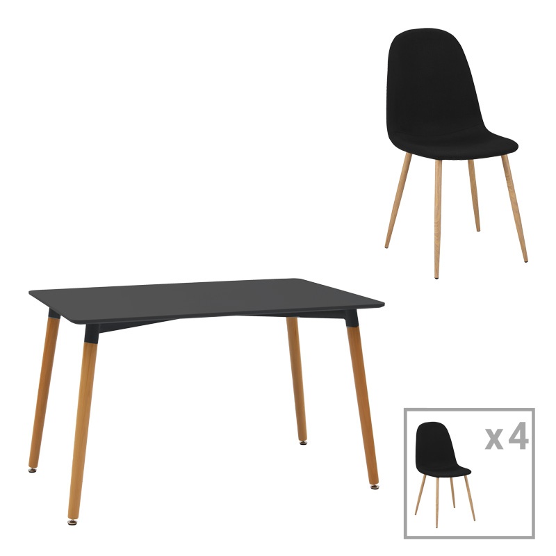 Set dining Natali-Bella, Pako World, 5 piese, MDF, Negru-Natural, 120x80x76 cm