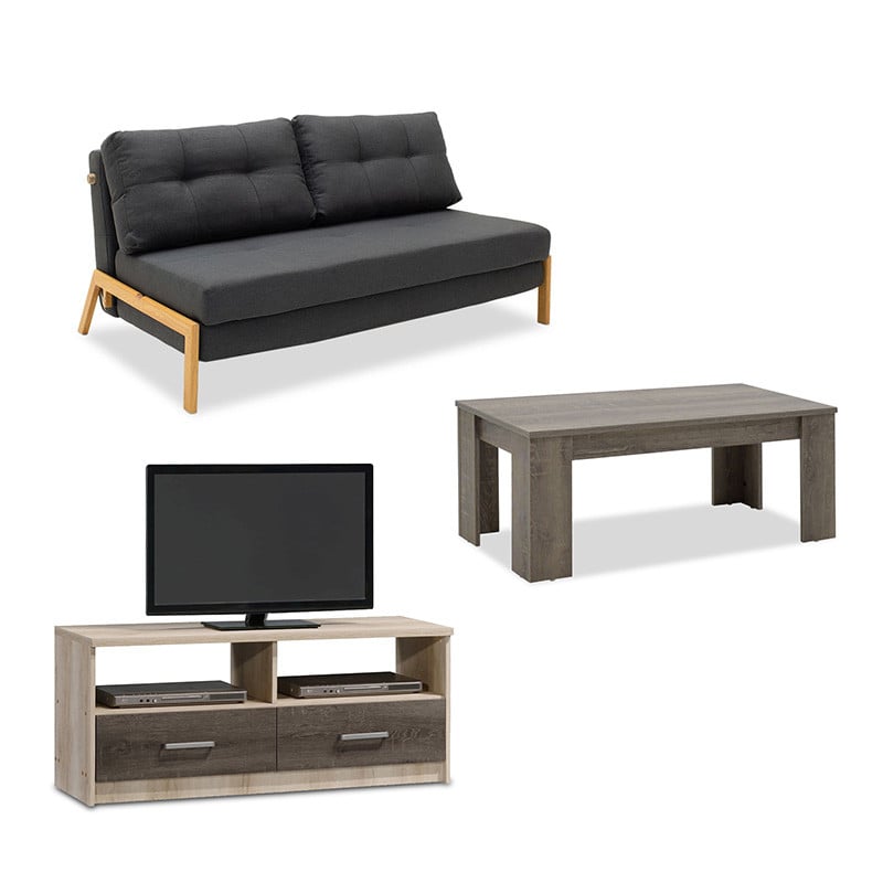 Set living pentru studenti Lounge 2, 3 bucati Gri - Natural