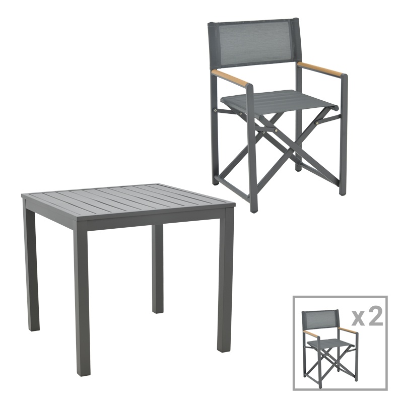 Set masa si scaune 3 buc de gradina Mabu-Kliton Pako World Antracit 80x80x74 cm