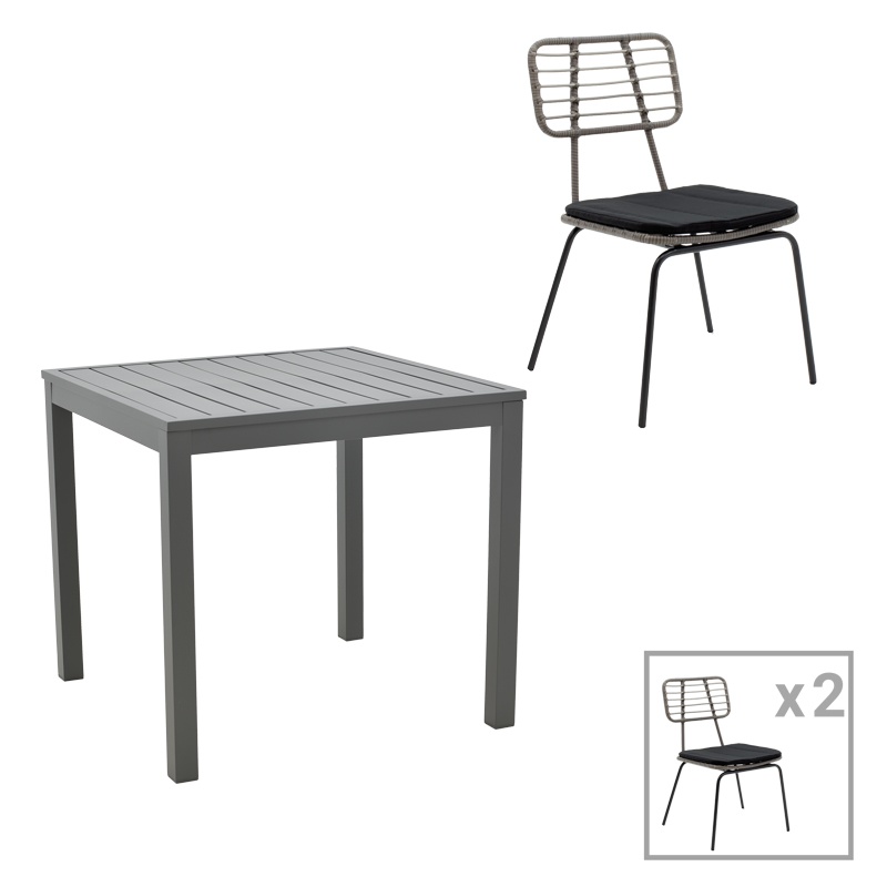 Set masa si scaune 3 buc de gradina Naoki-Kliton B Pako World Antracit 80x80x74 cm