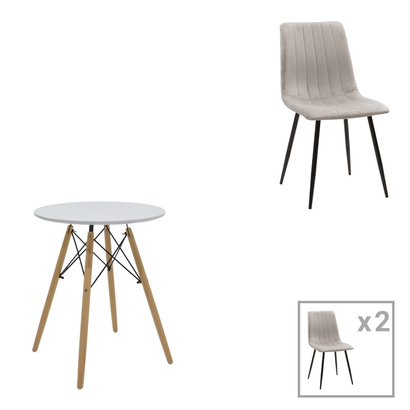 Set masa si scaune 3 piese Julita-Noor Gri 60x60x76 cm