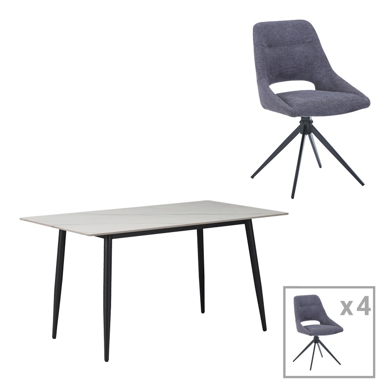 Set masa si scaune 5 piese Gustas-Luciano I Gri 120x60x75 cm