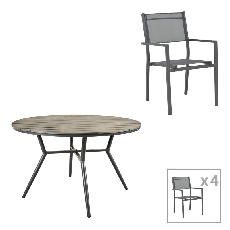 Set masa si scaune Appa-Moly, Pako World, 5 piese, Antracit, 120x120x74 cm